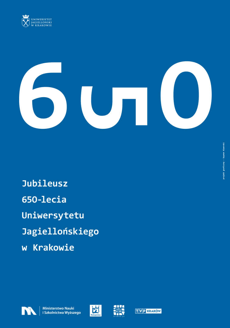 Typograficzny układ białych napisów na błękitnym tle. Dominuje duża liczba 650, ale cyfra 5 obrócona jest o 90 stopni w prawo, jakby leżała.