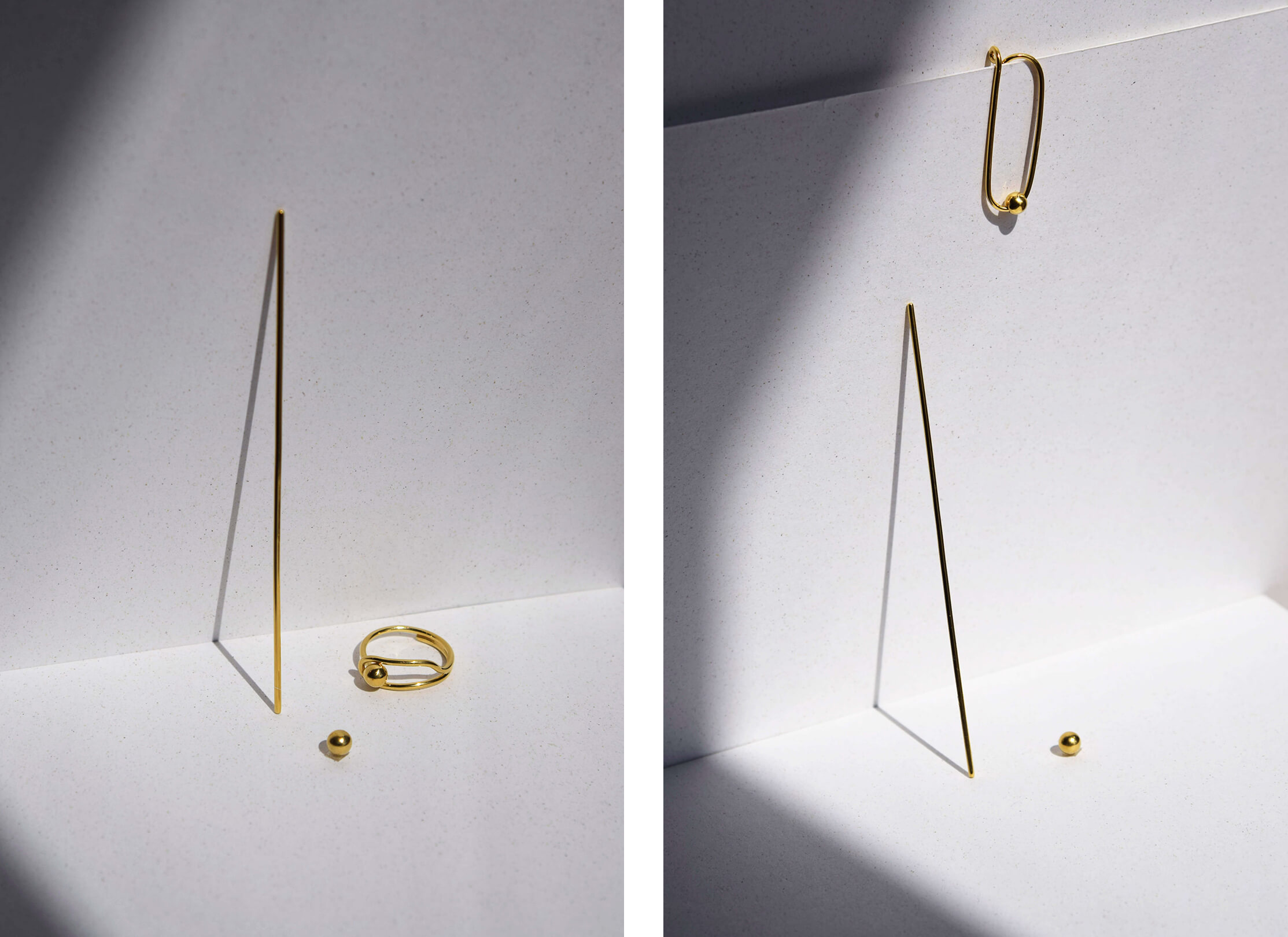 Złota biżuteria: pierścionek, pręcik, kulka, oraz broszka